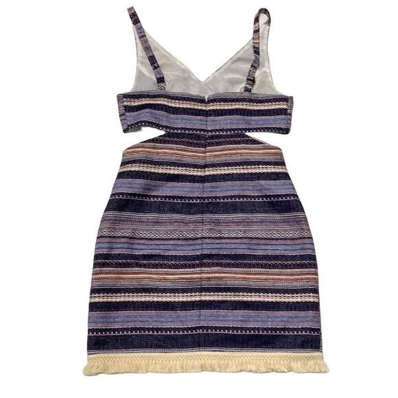 Womens VENUS Dress Size 10 side cutout Jacquard mini dress Striped Woven Twill B - Picture 2 of 9